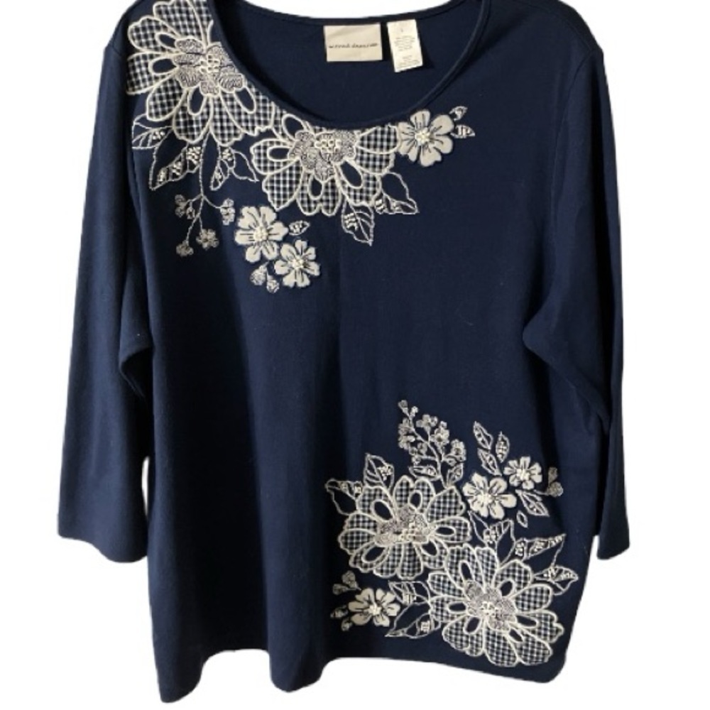 ALFRED DUNNER Top, NWOT, Heavily Embroidered, Embellished, Sz L, Floral